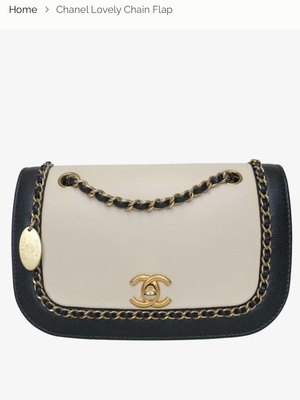 CHANEL Cream and Black Chain Trim Flap Crossbody Bag